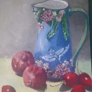 Blue Jug with Persimmons and Tamarillos