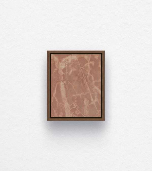 Observation 04, dusty pink abstract artwork with subtle fold and crease marks in a walnut-stained Tasmanian oak frame by Laura Wright