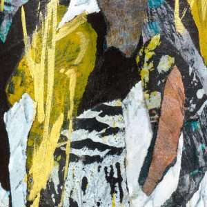 brown, yellow, black, white and grey. Textures and golden marks