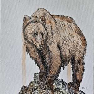 Bear With Me. Left Over Series, ink on canvas by Renee Mitchell