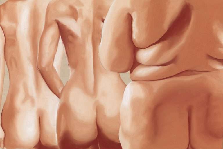 We Are Too by Christina Cerqueira is and artwork that shows 3 women of different shapes standing together, in the nude.
