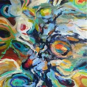 acrylic paints, framed, many colours, light, dappled