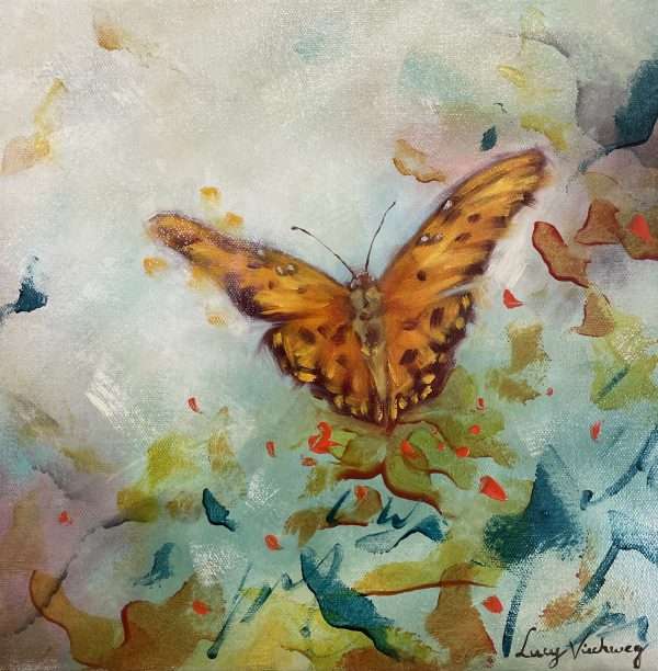 painting of orange butterfly.