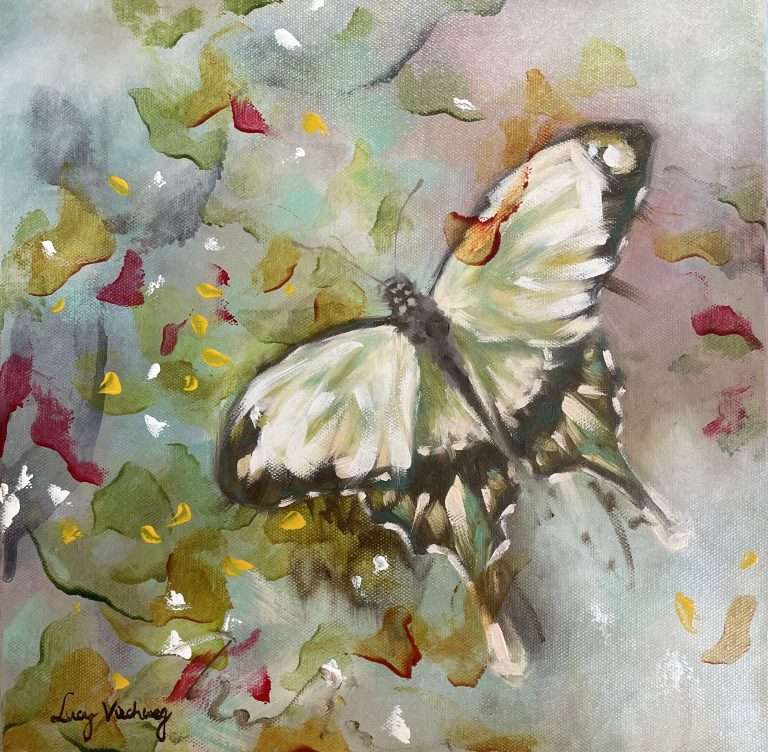 painting of swallowtail butterfly. White and black butterfly.