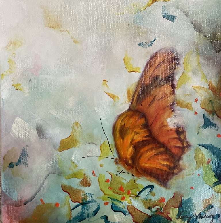 painting of orange butterfly, monarch butterfly.