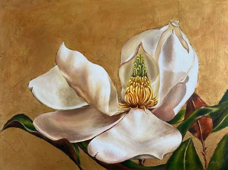 Magnolia on gold background