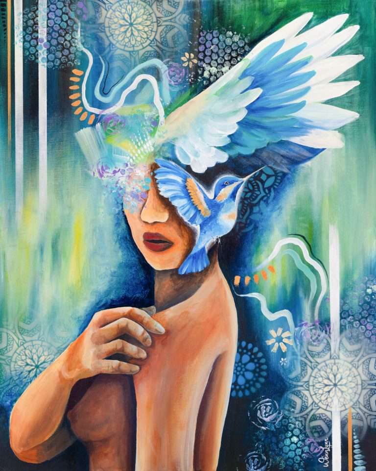 Metamorphosis Acrylic Painting Original of a Nude Woman Female Empowerment Portraiture