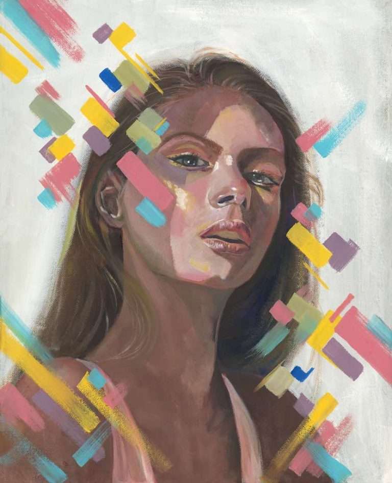 Colourful portrait painting, Vivid Gaze