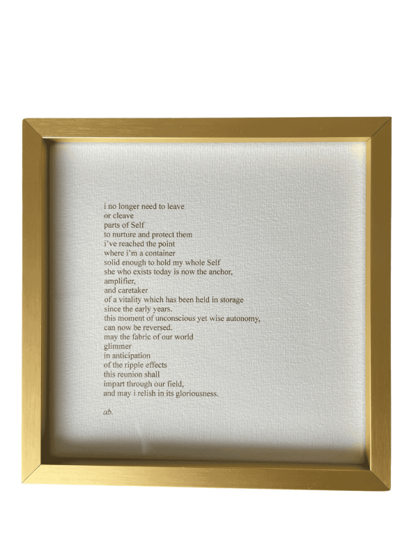 Framed print of the poem 'Return to Wholeness' by writer, poet and intuitive practitioner Aliesha Bannister.