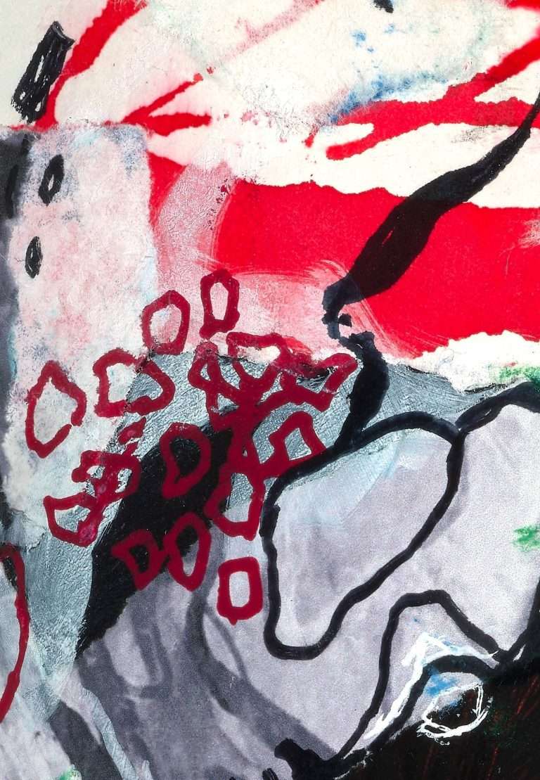 Red, black and white scribbles with contrasts.