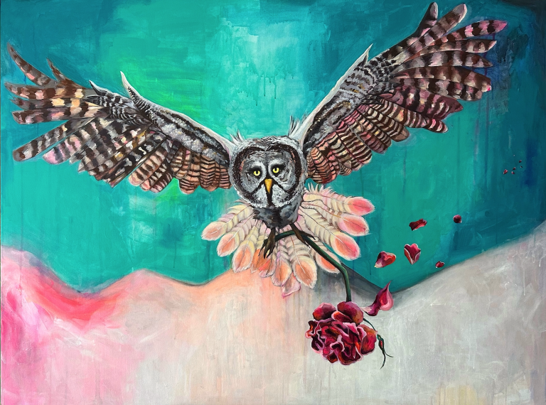 Owl in Flight Painting
