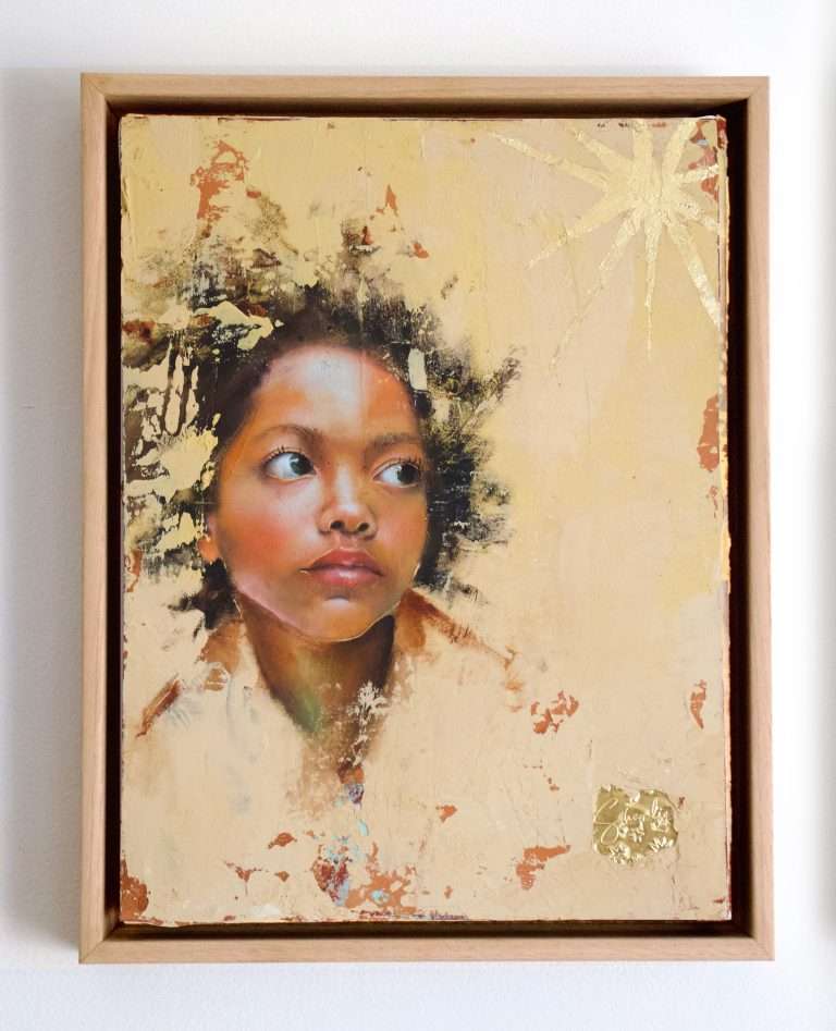 Sunborn II with oak frame painting by Sharlie Wise