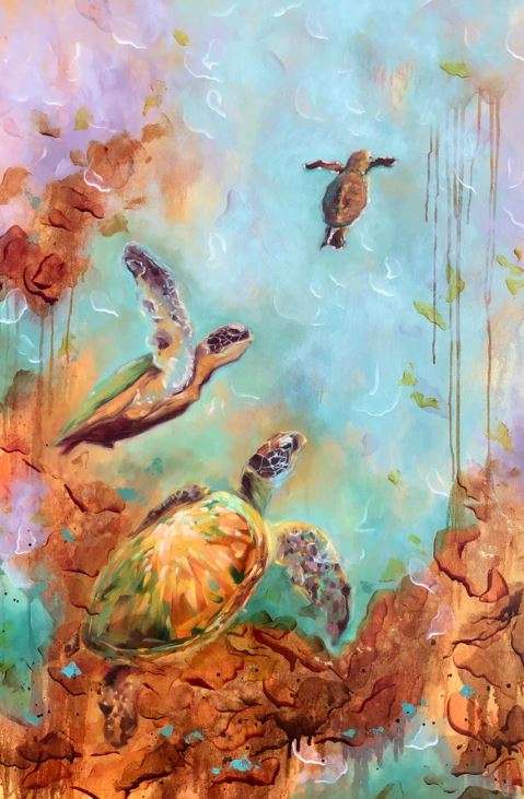 turtle painting in an ethereal underwater ocean setting.