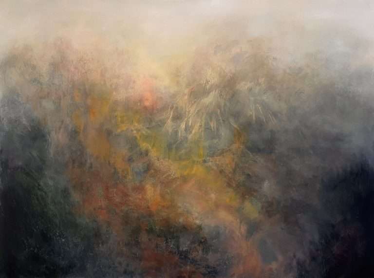 Uprising is an abstracted landscape with mist parting to reveal a mountainous background and an area of mysterious warm colours that will suggest different things to the viewer's imagination.