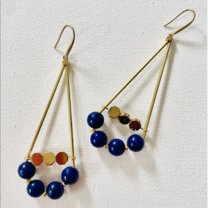 Blue Glass Triangle Drop Earrings