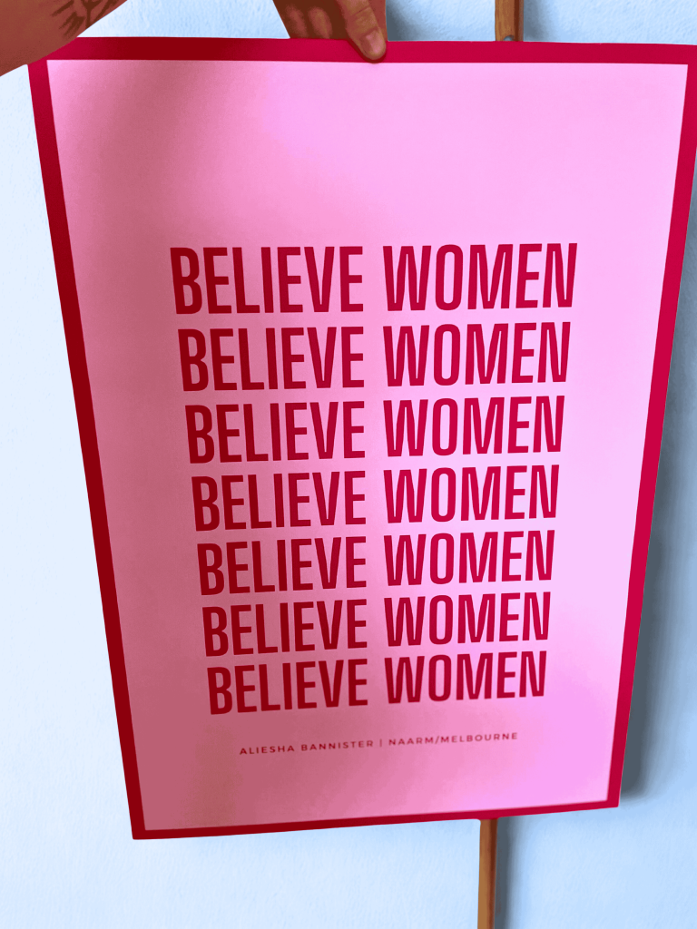 An A2 poster size unframed print of 'Believe Women' by writer, poet and intuitive practitioner Aliesha Bannister.