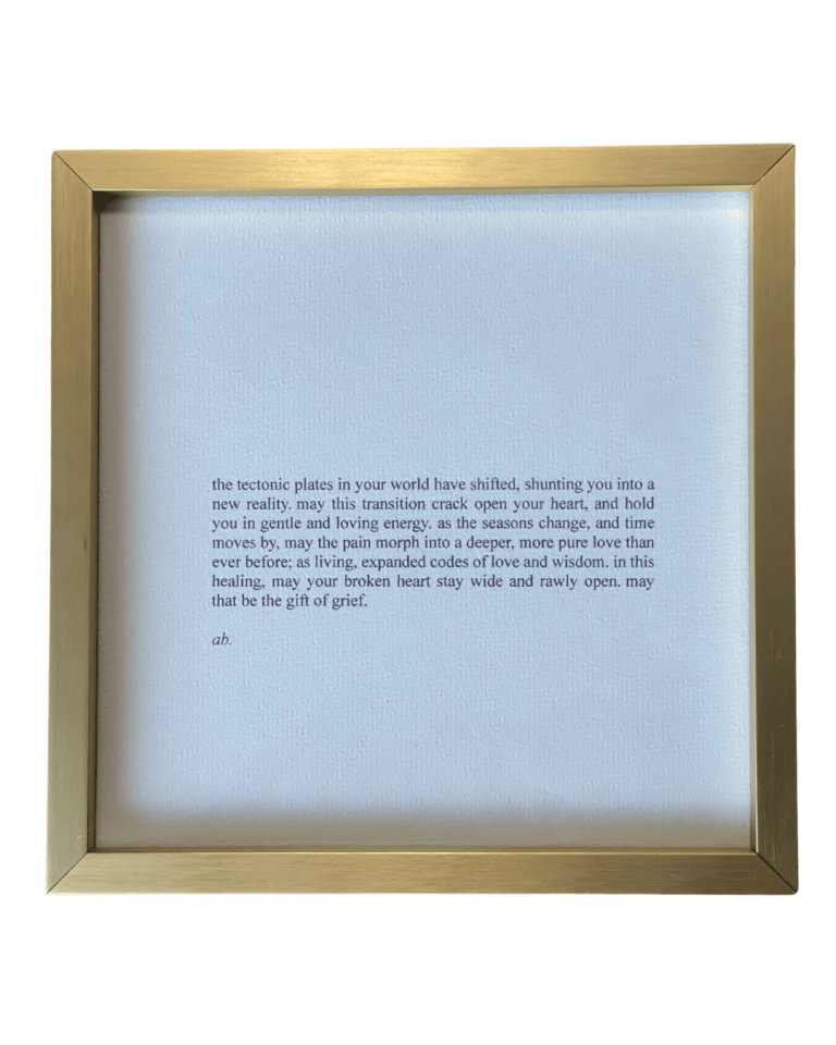 framed poem of 'the gift of grief' by aliesha bannister, a writer and soul medicine healer from Naarm/Melbourne